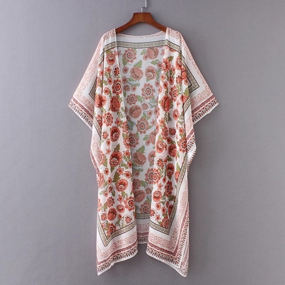 SOLD OUT CLEARANCE Boho Floral Open Kimono Coverup Wrap One Size - Picture 6 of 8